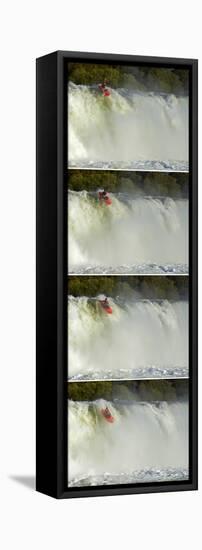 Whitewater Kayaker Going over Maruia Falls, Tasman, New Zealand-David Wall-Framed Stretched Canvas