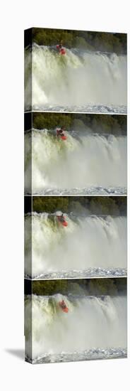 Whitewater Kayaker Going over Maruia Falls, Tasman, New Zealand-David Wall-Stretched Canvas