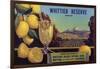 Whittier Reserve Brand - Whittier, California - Citrus Crate Label-Lantern Press-Framed Art Print