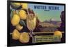 Whittier Reserve Brand - Whittier, California - Citrus Crate Label-Lantern Press-Framed Art Print