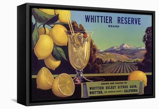 Whittier Reserve Brand - Whittier, California - Citrus Crate Label-Lantern Press-Framed Stretched Canvas
