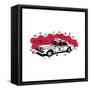 Who Cares Old American Police Car near the Wall. Vector Illustration-aprelsky-Framed Stretched Canvas
