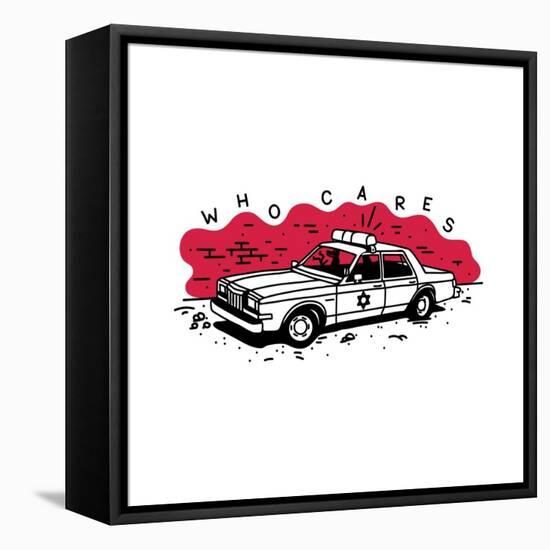 Who Cares Old American Police Car near the Wall. Vector Illustration-aprelsky-Framed Stretched Canvas