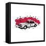 Who Cares Old American Police Car near the Wall. Vector Illustration-aprelsky-Framed Stretched Canvas