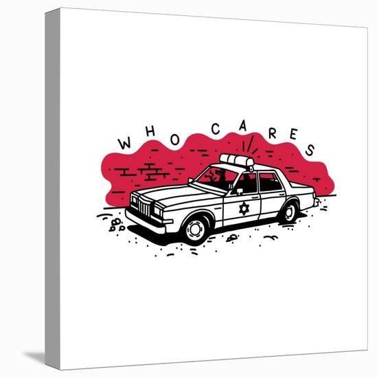 Who Cares Old American Police Car near the Wall. Vector Illustration-aprelsky-Stretched Canvas
