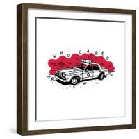 Who Cares Old American Police Car near the Wall. Vector Illustration-aprelsky-Framed Art Print