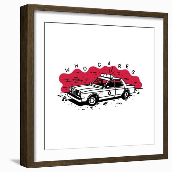 Who Cares Old American Police Car near the Wall. Vector Illustration-aprelsky-Framed Art Print