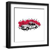 Who Cares Old American Police Car near the Wall. Vector Illustration-aprelsky-Framed Art Print