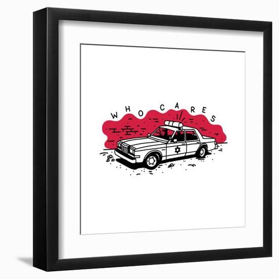 Who Cares Old American Police Car near the Wall. Vector Illustration-aprelsky-Framed Art Print