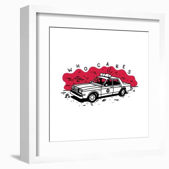 Who Cares Old American Police Car near the Wall. Vector Illustration-aprelsky-Framed Art Print