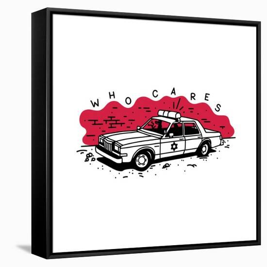 Who Cares Old American Police Car near the Wall. Vector Illustration-aprelsky-Framed Stretched Canvas