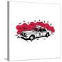 Who Cares Old American Police Car near the Wall. Vector Illustration-aprelsky-Stretched Canvas