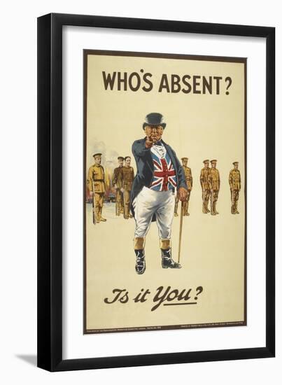 Who's Absent ?" Is It You ? a Recriutment Poster Showing 'John Bull' Pointing His Finger-null-Framed Giclee Print