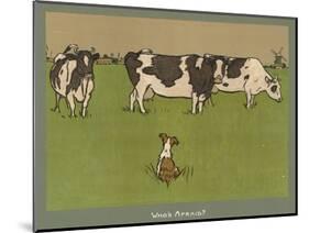 Who's Afraid, a Perky Little Dog Keeps an Eye on Three Cows-Cecil Aldin-Mounted Photographic Print