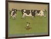 Who's Afraid, a Perky Little Dog Keeps an Eye on Three Cows-Cecil Aldin-Framed Photographic Print