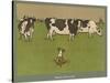 Who's Afraid, a Perky Little Dog Keeps an Eye on Three Cows-Cecil Aldin-Stretched Canvas