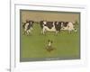 Who's Afraid, a Perky Little Dog Keeps an Eye on Three Cows-Cecil Aldin-Framed Photographic Print