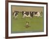 Who's Afraid, a Perky Little Dog Keeps an Eye on Three Cows-Cecil Aldin-Framed Photographic Print