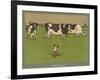 Who's Afraid, a Perky Little Dog Keeps an Eye on Three Cows-Cecil Aldin-Framed Photographic Print