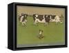 Who's Afraid, a Perky Little Dog Keeps an Eye on Three Cows-Cecil Aldin-Framed Stretched Canvas