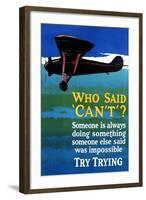 Who Said Can't - Try Trying - Airplane Flying Poster-Lantern Press-Framed Art Print