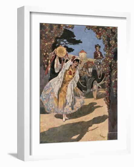 "Who Should I See Get Down But, the Little Gypsy!"-René Bull-Framed Giclee Print