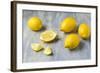 Whole and Sliced Lemons on Grey Subsoil-Jana Ihle-Framed Photographic Print