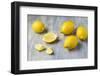 Whole and Sliced Lemons on Grey Subsoil-Jana Ihle-Framed Photographic Print