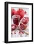 Whole and Sliced Pomegranates, Knives, Glass with Pomegranate Juice-Jana Ihle-Framed Photographic Print