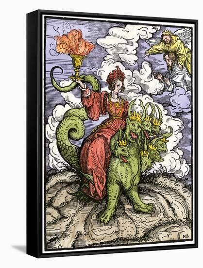 Whore of Babylon Riding the Seven-Headed Dragon-null-Framed Stretched Canvas