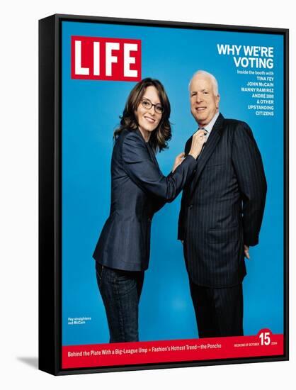 Why We're Voting, Tina Fey Straightening John McCain's Tie, October 15, 2004-Jake Chessum-Framed Stretched Canvas