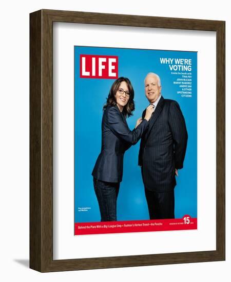 Why We're Voting, Tina Fey Straightening John McCain's Tie, October 15, 2004-Jake Chessum-Framed Photographic Print