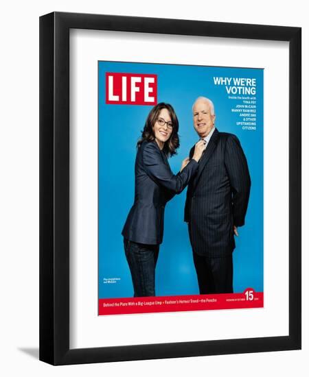 Why We're Voting, Tina Fey Straightening John McCain's Tie, October 15, 2004-Jake Chessum-Framed Photographic Print