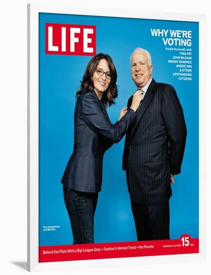 Why We're Voting, Tina Fey Straightening John McCain's Tie, October 15, 2004-Jake Chessum-Framed Photographic Print