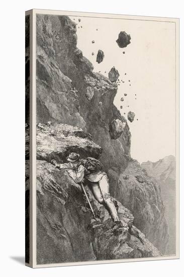 Whymper in Danger from a Rock- Fall on the Matterhorn-Edward Whymper-Stretched Canvas