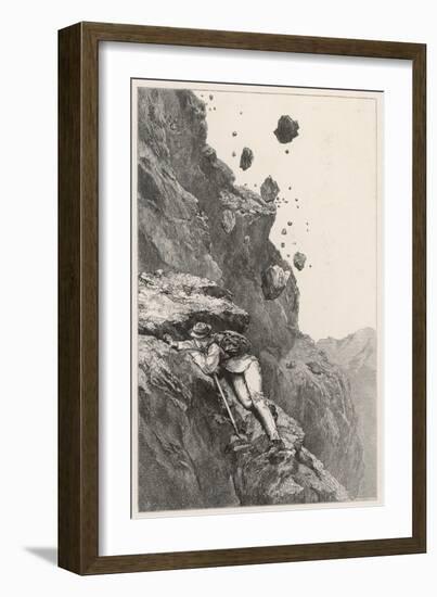 Whymper in Danger from a Rock- Fall on the Matterhorn-Edward Whymper-Framed Art Print