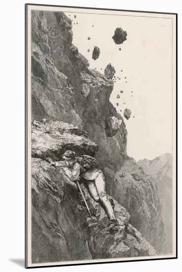 Whymper in Danger from a Rock- Fall on the Matterhorn-Edward Whymper-Mounted Art Print