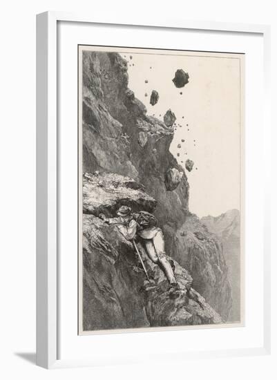 Whymper in Danger from a Rock- Fall on the Matterhorn-Edward Whymper-Framed Art Print