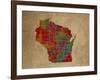 WI Colorful Counties-Red Atlas Designs-Framed Giclee Print
