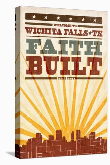 Wichita Falls, Texas - Skyline and Sunburst Screenprint Style-Lantern Press-Stretched Canvas