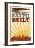 Wichita Falls, Texas - Skyline and Sunburst Screenprint Style-Lantern Press-Framed Art Print