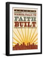 Wichita Falls, Texas - Skyline and Sunburst Screenprint Style-Lantern Press-Framed Art Print