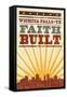 Wichita Falls, Texas - Skyline and Sunburst Screenprint Style-Lantern Press-Framed Stretched Canvas