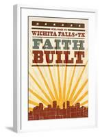 Wichita Falls, Texas - Skyline and Sunburst Screenprint Style-Lantern Press-Framed Art Print