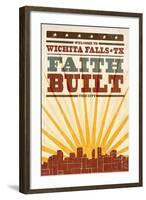 Wichita Falls, Texas - Skyline and Sunburst Screenprint Style-Lantern Press-Framed Art Print