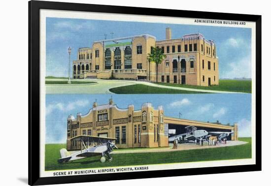 Wichita, Kansas - Administration Building and Planes-Lantern Press-Framed Art Print