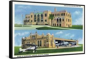Wichita, Kansas - Administration Building and Planes-Lantern Press-Framed Stretched Canvas