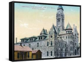 Wichita, Kansas - Central Fire Station and City Hall Exterior View-Lantern Press-Framed Stretched Canvas