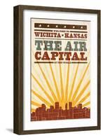 Wichita, Kansas- Skyline and Sunburst Screenprint Style-Lantern Press-Framed Art Print