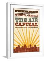 Wichita, Kansas- Skyline and Sunburst Screenprint Style-Lantern Press-Framed Art Print